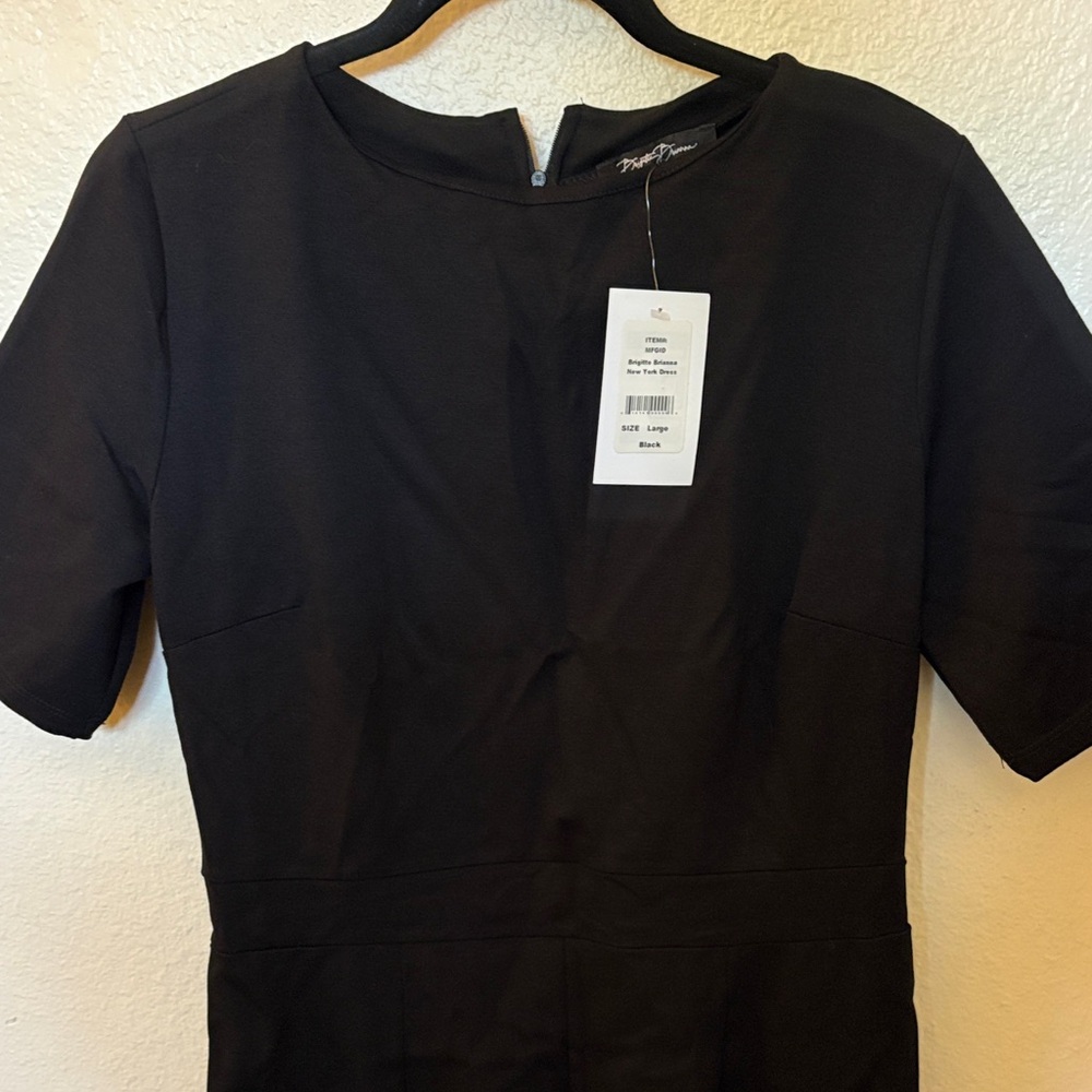 Classic Black Midi Dress - Women's Elegant Crew Neck